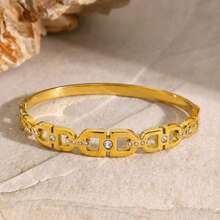 Pulsera de mujer con letra CD, pulsera de acero inoxidable de alta calidad decorada con circonita, adecuada para uso diario, banquetes, Día de la Madre, regalo de joyería para el Ramadán - Amarillo Oro - Ver 6