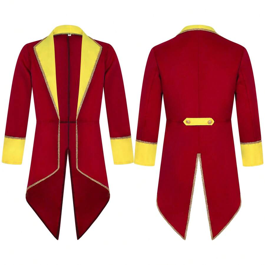 COS Halloween Carnival Coat, Retro Medieval Costume, Men's Mid-Length Punk Coat, Party Outfit, Performance Costume - Red - View 1