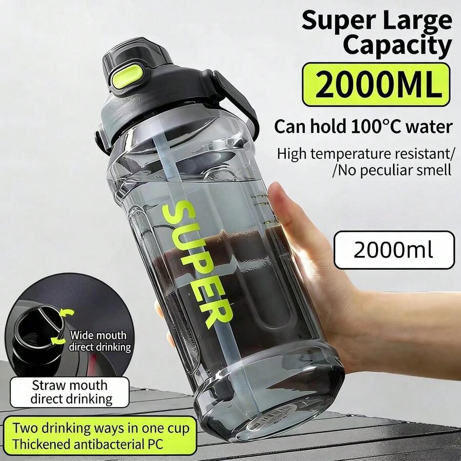1 st 2L sportvattenflaska med stor kapacitet, sugrörsmugg med våg, bärbar minimalistisk läckagesäker stötsäker högtemperaturbeständig stor vattenmugg för fitness - Multifärgad - Visa 1