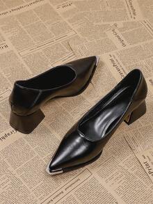 Giày cao gót đế dày đính kim loại sang trọng, kiểu dáng công sở đa năng, phù hợp cho nữ, dự tiệc, đám cưới, hộp đêm. - màu đen - Xem 1