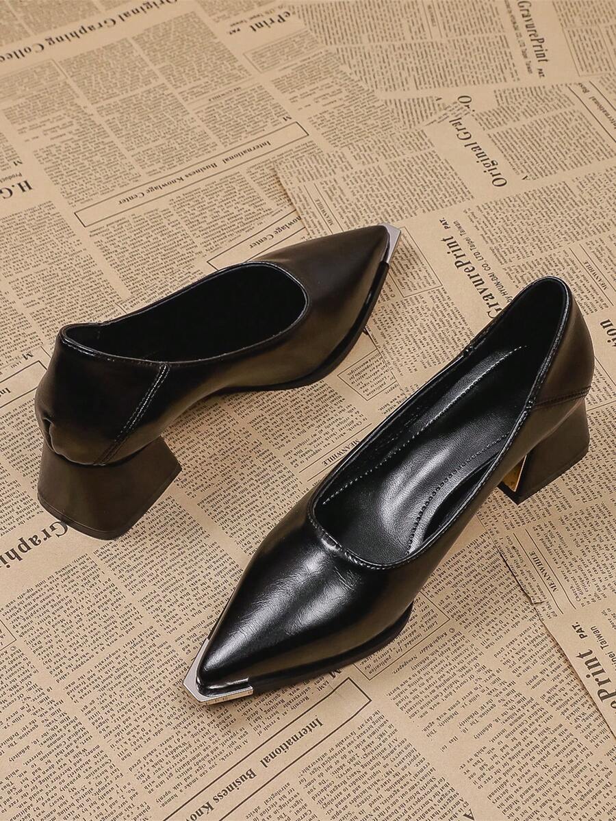 Giày cao gót đế dày đính kim loại sang trọng, kiểu dáng công sở đa năng, phù hợp cho nữ, dự tiệc, đám cưới, hộp đêm. - màu đen - Xem 1