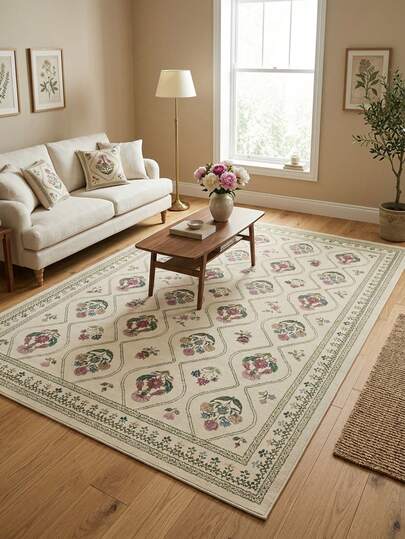 1 件地毯，美式复古艺术花卉条纹图案 - 柔软仿羊毛地毯，适用于浴室、厨房、玄关、走廊、床边、客厅、卧室，四季皆宜，可水洗，100% 涤纶材质，家居装饰