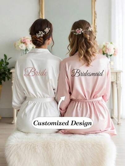 1Pc Custom Personalized Pajama Set Or Robe - Satin Bridal & Bridesmaid Morning Robes, Comfortable Loungewear, Custom-Name Wedding Robes, Embroidered Design, Exclusive Bridesmaid Attire, Personalized Satin Gowns, Custom Bridal Wear, Pre-Wedding Prep Robes, Wedding Party Attire, Lace-Trimmed Robes, Custom-Name Morning Robes, Bridal Gifts; Style: Simple, Playful, Comfortable, Cozy, Cute, Vintage; Features: Custom, Personalized, Unique, Exclusive Bespoke Gifts.