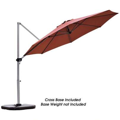  COSTWAY 11ft Patio Offset Umbrella, Round Cantilever Umbrella With Heavy-Duty Aluminum Pole & 360° Rotation, Outdoor Market Umbrella With Crank Handle & Cross Base For Garden Backyard Pool, Orange