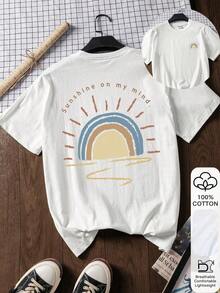 Camiseta suelta para mujer, estampado "Sunshine In My Heart", 100% algodón blanco de manga corta con gráfico, Año Nuevo Chino, Año Nuevo Lunar, Año del Caballo, Feliz Año Nuevo, Regalo del Día de San Valentín, Regalo para ella, Vuelta al colegio, Primer día de colegio 2026 Casual de verano - Blanco - Ver 6