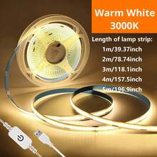 LQHZMYY 1pc USB Powered COB LED Light Strip With Touch Control Dimming, Solid Color (3000K/4000K/6000K), Suitable For Birthday Party, Space Theme Occasions, Soft Lighting For TV Backlight, Bedroom Lighting, 5V - Warm White Light 3000k - View 3