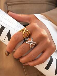 Frminee 2pcs/1pc Cincin Simbol Tak Terhingga dari Baja Tahan Karat, Cincin Bentuk Angka 8 Tak Terhingga, Hadiah Klasik untuk Acara Spesial, Hadiah Liburan - Multiwarna 3 - View 2