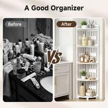 5-Tier 43.31 Inch Freestanding PVC Corner Shelf, Waterproof Storage Unit For Bathroom/Kitchen/Living Room – Anti-Wobble & Sturdy - White - View 6