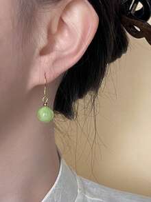 1 Pair Of Handmade Round Natural Stone Pendant Earrings, Suitable For Ramadan, Eid Al Fitr Activities, And Women's Daily Wear Essentials, Small And Cute Women's Earrings - Multicolor - View 9