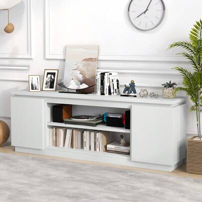  COSTWAY TV Cabinet For TVs Up To 80", 70" Media Console Table With 3 Adjustable Shelves, Anti-Tipping Kits & Soft Close Hinges, Entertainment Center For Living Room, Bedroom & Entryway, White