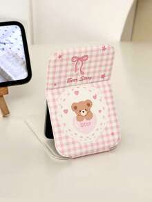 1/2pcs Cute Pink Bow Teddy Bear Folding Makeup Mirror, Adjustable Height Desktop Mirror, Portable Travel Pocket Mirror, Mini Handheld Mirror, Multiple Patterns Available, Birthday/Holiday Gift For Her - Multicolor - View 15