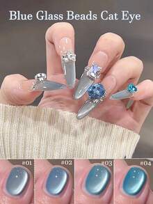 MISS SHAKA 10毫升春夏美甲冰透明蓝玻璃珠猫眼凝胶指甲油流行美白多功能升级超亮膜凝胶美甲美甲适用于美甲沙龙家庭DIY美甲用品 - 彩色 - 查看 2