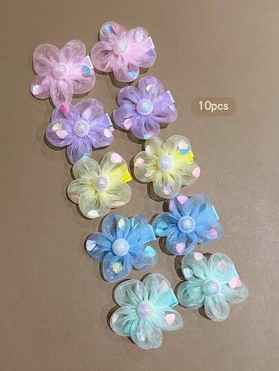 10pcs Colorful Flower Hair Clips, Sweet Style Hair Accessories For Daily Use