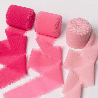 أشرطة حرير مهترئة الحواف لتغليف الهدايا، الديكور اليدوي، أواني الزهور، الزفاف، عيد الميلاد، الخطوبة، حفل عروس 3 لفات بإجمالي 15م