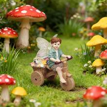 1pc Resin Figurine Of Elf Boy Riding Bicycle With Dog, Rustic Style Micro Landscape Decor, Suitable For Balcony, Garden, Succulent Planter, Girl's Bedroom Desk, Cute Pet Creative Craft - Boy Riding a Bike With a Dog - View 4