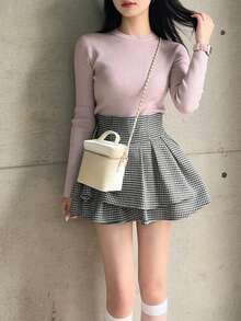 2025 New Fashion Design Plaid Mini Skirt For Women Spring - Black and White - View 2