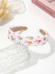 1个兔子和彩蛋印花海绵发箍，可爱兔子印花复活节头饰，宽发箍，适合女性日常、化妆、派对佩戴 - 彩色 - 查看 10