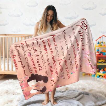 1 szt. hiszpański, wysokiej jakości, miękki flanelowy koc dla matki i córki, ultramiękki i wygodny, hipoalergiczny materiał, nadruk cyfrowy, odpowiedni do łóżka, na sofę, na kemping, w podróż, do samochodu, idealny prezent na urodziny, święta, na każdą porę roku, luksusowy i trwały design