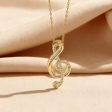 1 pieza Collar con colgante de nota musical de acero inoxidable, diseño elegante y de lujo versátil para primavera/verano, regalo de joyería - collar de nota musical - Ver 5