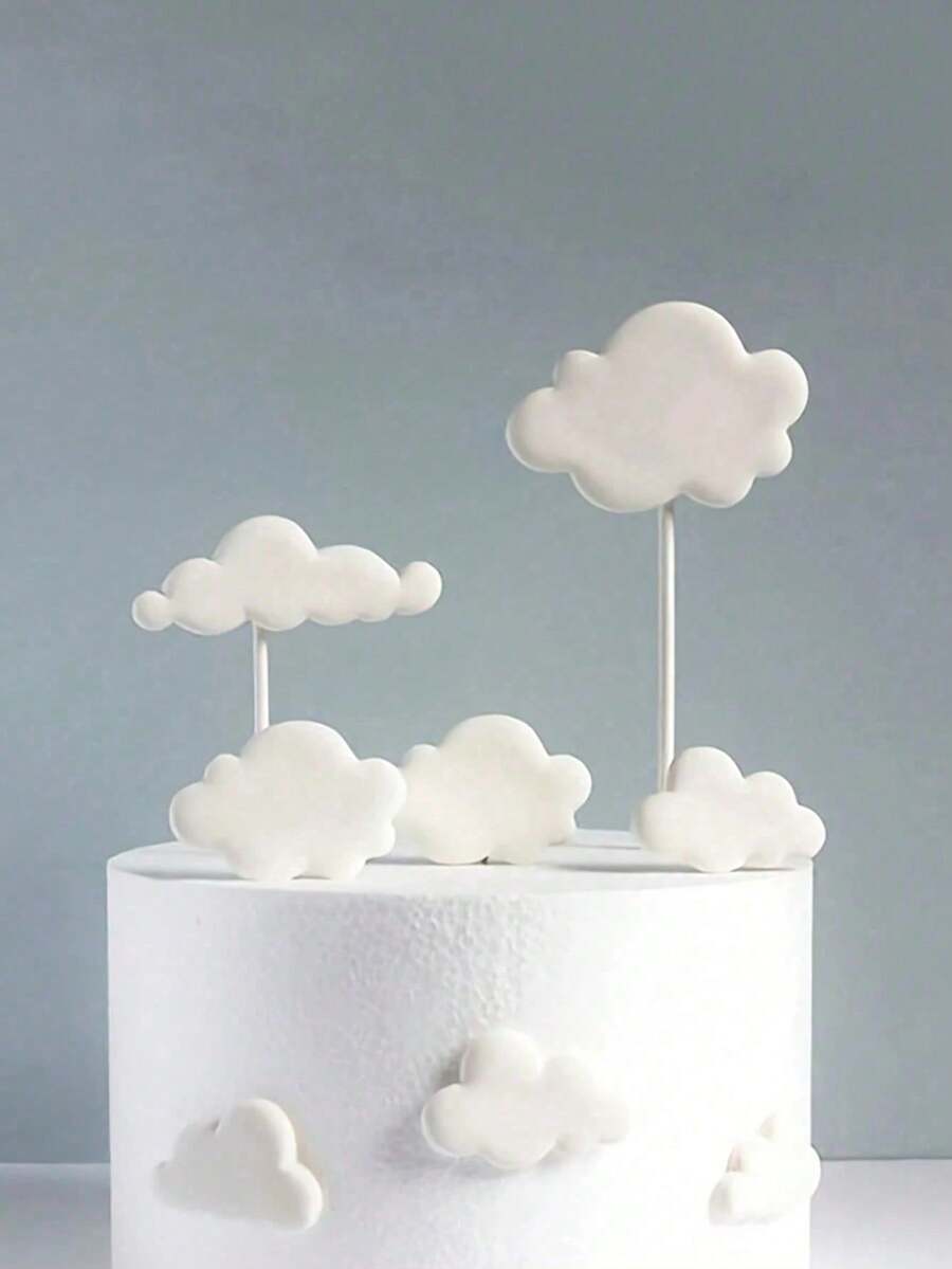 8pcs White Cloud Cake Decorations, 3D Foam Cake Toppers Suitable For Birthday Party, Opening Celebration, Party Supplies, Father's Day, Christmas - Multicolor - View 1