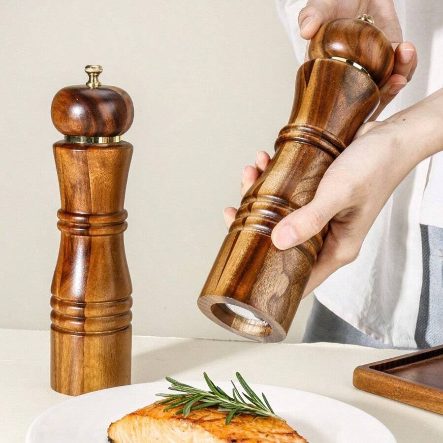 1pc/2pcs/3pcs Rosewood Pepper Grinder, Rose Salt & Sea Salt Grinder Set, Wooden Manual Pepper Mill Seasoning Bottle - Brown - View 1