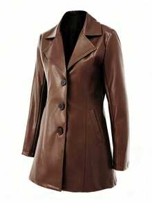 Fashionable PU Leather Jacket, Casual Versatile Retro - Dark Brown - View 3