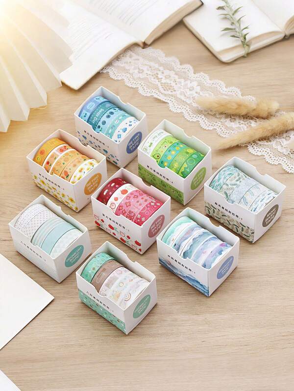 Bộ 5 cuộn băng dính Washi trang trí sổ lưu niệm, nhãn dán trang trí DIY cho nhật ký, sổ kế hoạch, băng dính giấy phong cách Mori màu nước.