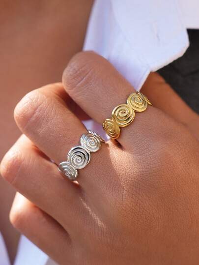 Frminee 2pcs/1pc Spiral Swirl Design, 18k Gold Plated Stainless Steel Open-Loop, Bohemian Style, Simple And Unique Design, Waterproof, Suitable For Everyday Wear And Vacations