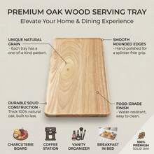 1pc Premium Solid Oak Wood Serving Tray, Minimalist Rectangular Wooden Decorative Tray For Coffee Table, Vanity Organizer, Aesthetic Breakfast & Charcuterie Board - 原木色 - 查看 2