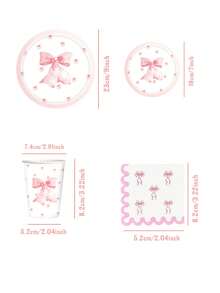 10件套粉色蝴蝶结一次性餐具套装 - 包括9/7英寸餐盘、9盎司杯子和餐巾纸，适合生日派对、女孩派对和春季聚会 - 彩色 - 查看 2