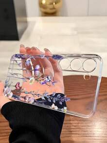 花朵图案时尚亮紫色软壳手机壳，兼容华为荣耀、三星 Galaxy A04e/12/A13/A14/A34/A50/A52/A53/A54/S21/S22/S23/S24/S25/S25 Ultra/S25 FE/S26/S26 Plus/S26 Ultra/S26 Edge、6A/7A/8A、12T/13T/15T/15T Pro - 無色 - 查看 3