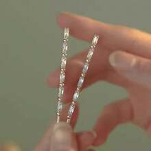 1对简约百搭白色水晶发夹，超闪亮全钻一体式发夹，女孩刘海夹，日常发饰，爪夹 - 白色 - 查看 6