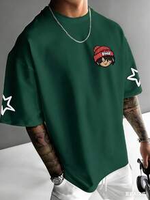 American Hip-Hop Cartoon Style Men's Printed Round Neck Short Sleeve T-Shirt, Summer - Dark Green - View 3