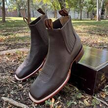 Men High-Top Leather Riding Boots - Chocolate Brown - View 2