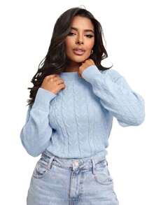 Amelia Women's Modal Knit Blouse, Long Sleeve, Basic Winter Knit - 淺藍色 - 查看 1