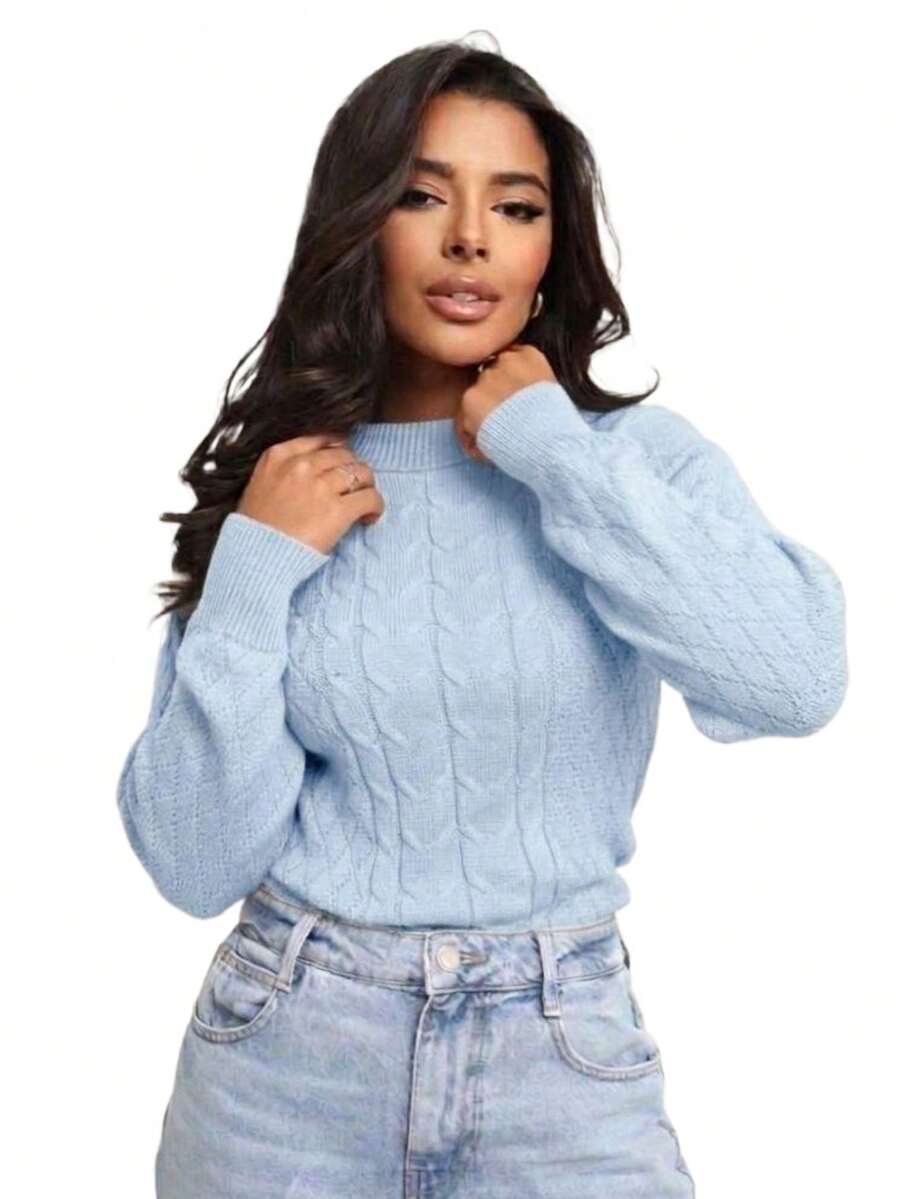 Amelia Women's Modal Knit Blouse, Long Sleeve, Basic Winter Knit - 淺藍色 - 查看 1