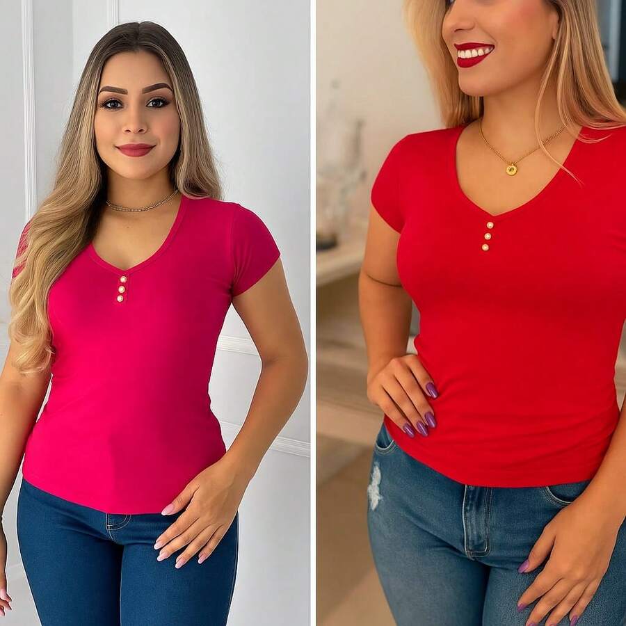 Women's Blouse 2-Piece Set - 粉紅色/紅色 - 查看 1