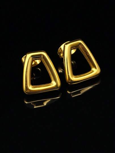 1 par de pendientes de botón asimétricos elegantes y minimalistas de acero inoxidable dorado con forma cuadrangular, adecuados para el uso diario de las mujeres, regalo para madre, amante, amiga, hermana en cumpleaños, fiesta, aniversario