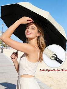1pc Large Fully Automatic Folding Umbrella For 2-3 People, Sun Protection And Rain, Unisex - Multicolor - View 5