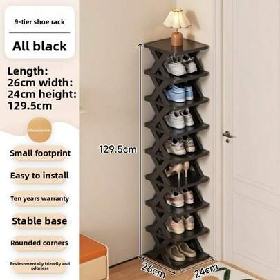 1pc Multi-Tier Narrow Shoe Rack (2/6/9 Tiers), New Upgraded Shoe Rack, Small Vertical Shoe Cabinet, Space-Saving DIY Freestanding Shoe Organizer Shelf, Suitable For Entryway, Closet, Hallway, Easy Assembly And Sturdy Structure, Black And White Colors