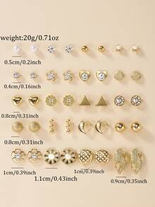 Set de 20 piezas de aretes cuadrados con garra de perla y rhinestone en estilo minimalista mate - Amarillo Oro - Ver 5