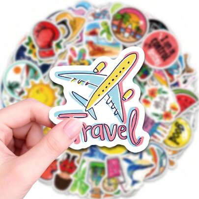 50 PCS Vibrant Vacation & Adventure Decorative Decals For Suitcases, Laptops, Water Bottles, Journals, Skateboards, Ideal For Travel Enthusiasts, Backpackers, Explorers, Adult Hobbyists, Perfect For Personalizing Travel Gear, Scrapbooking, DIY Crafts, Luggage Tag Decor Stickers Sticker Scrapbook Supplies Stationery Funny Stickers Kindle