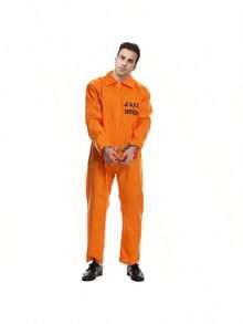 1pc Adult Men's Orange Prisoner Costume, New Arrival European And American Style Convict Outfit - Burnt Orange - View 13