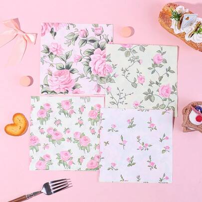 20/40/60 chiếc, Khăn giấy ăn dùng một lần màu hồng pastel chủ đề hoa hồng cổ điển, Khăn ăn trưa mùa xuân với 4 kiểu họa tiết, Khăn giấy ăn tay họa tiết hoa cẩm tú cầu hồng, nơ hoa hồng, kẻ caro dùng cho tiệc tùng tại nhà, Khăn ăn cocktail hoa hồng hồng cổ điển, Khăn ăn trang trí hoa màu nước 13*13 inch