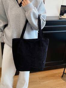 新款韩版优雅大容量多功能休闲复古女式单肩包，通勤手提包 - 黑色 - 查看 5