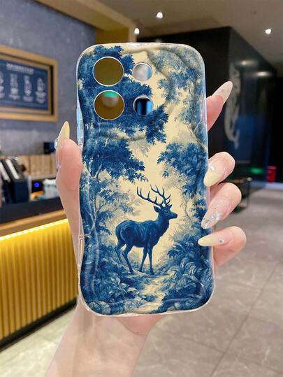 1个时尚鹿林图案不规则奶油色手机壳，适合日常使用，兼容三星Galaxy S23/S24/S25/S26/A57/A37/A17/A07等安卓系统，男女皆宜。