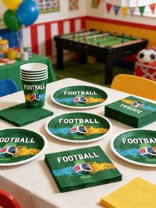 10pcs Soccer Themed Party Supplies Set - Disposable Paper Plates, Cups And Napkins With Flame And Soccer Ball Patterns | Soccer Game Day Decorations, Suitable For Football Watching Parties | Sports Theme Tableware Set For Boys Birthday Party And Adult Soccer Fan Gatherings, Essential For Home Party Decor - Multicolor - View 5
