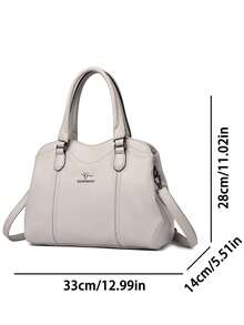Genuine Soft PU Leather Women's Retro Shoulder Handbag, Large Capacity Luxury Designer Ladies Tote Bag Wallet - White - View 3