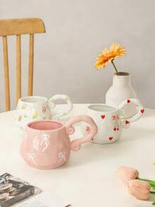 1个创意高品质手绘花卉图案陶瓷大容量咖啡杯 - 彩色 - 查看 2