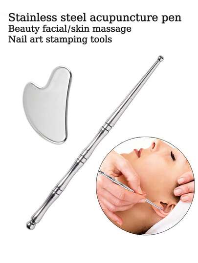 Bolígrafo de acupresión de acero inoxidable, bastón de masaje manual para ojos, cara, cuello, espalda, pies y todo el Body, alivio de puntos de activación, herramienta de belleza Gua Sha, herramienta facial Gua Sha para relajación de todo el Body, regalo de belleza para mujeres